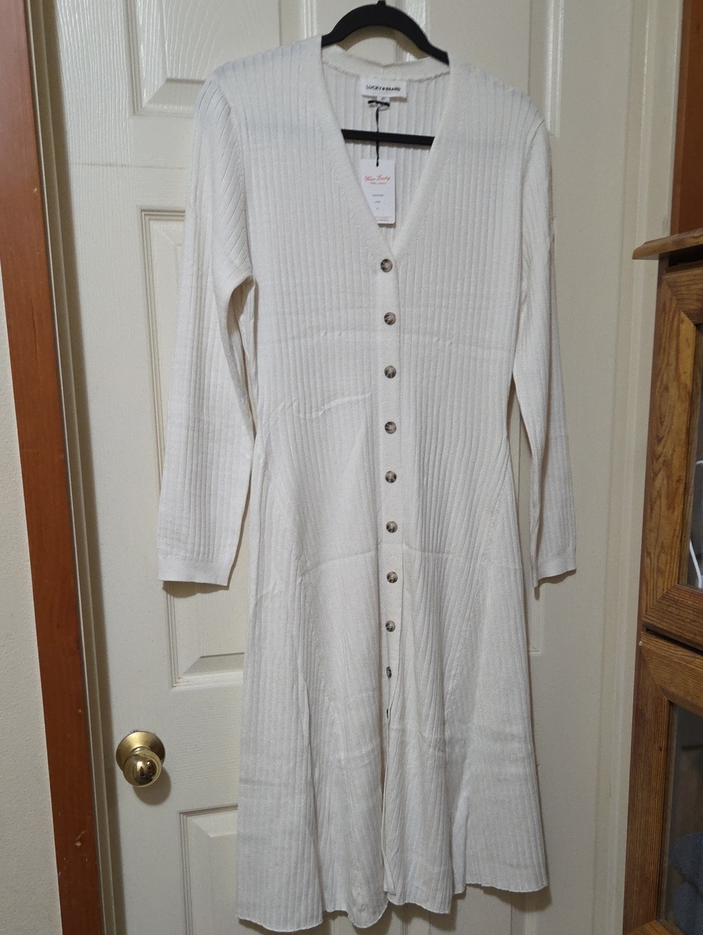 Lucky Brand White Ribbed Button-Front Maxi Dress